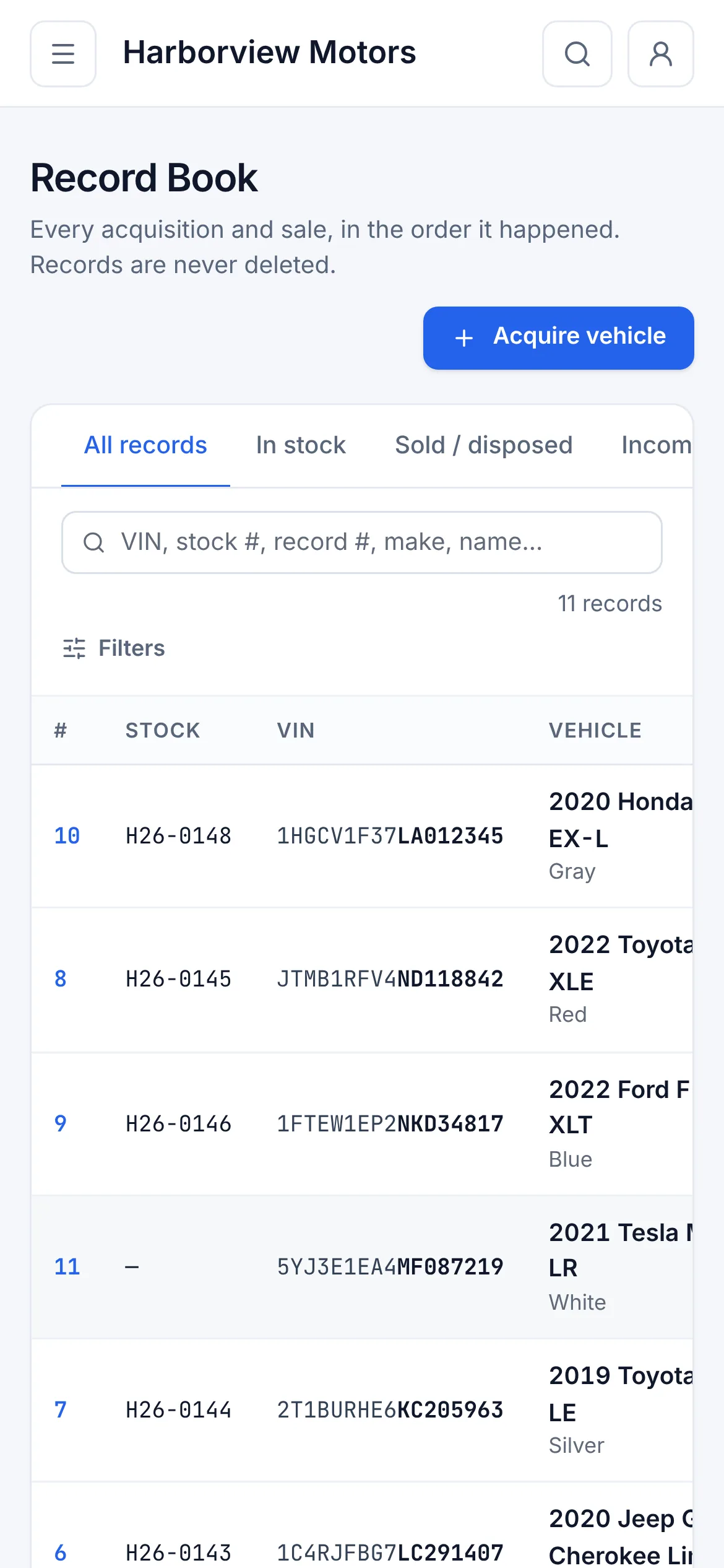 The VinBook Record Book on a phone.